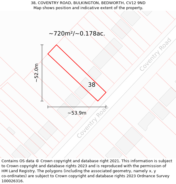 38, COVENTRY ROAD, BULKINGTON, BEDWORTH, CV12 9ND: Plot and title map