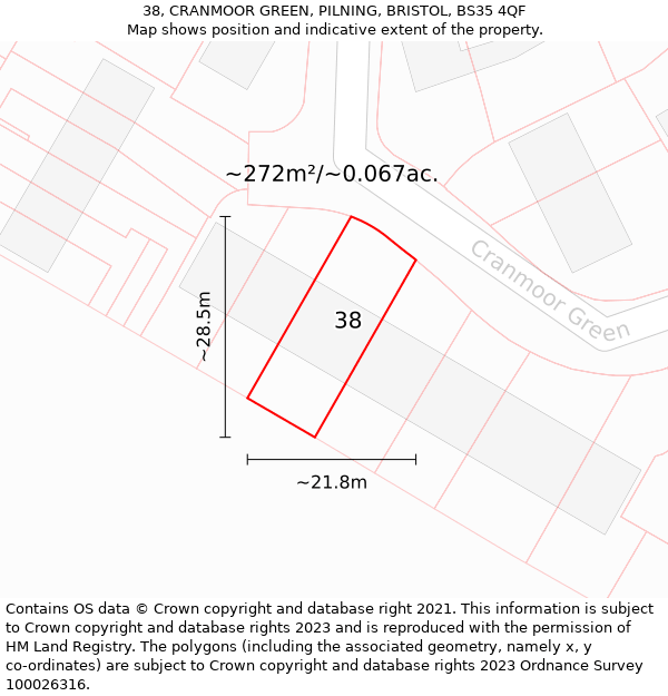 38, CRANMOOR GREEN, PILNING, BRISTOL, BS35 4QF: Plot and title map