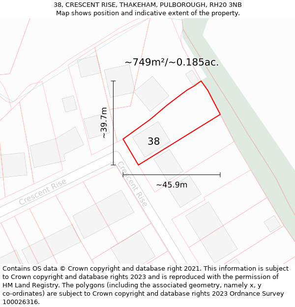 38, CRESCENT RISE, THAKEHAM, PULBOROUGH, RH20 3NB: Plot and title map