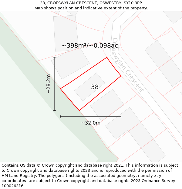 38, CROESWYLAN CRESCENT, OSWESTRY, SY10 9PP: Plot and title map