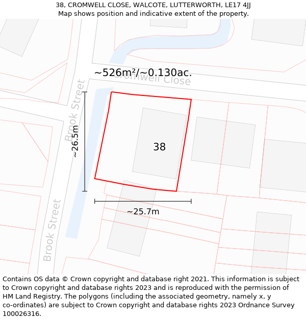 38, CROMWELL CLOSE, WALCOTE, LUTTERWORTH, LE17 4JJ: Plot and title map