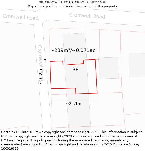 38, CROMWELL ROAD, CROMER, NR27 0BE: Plot and title map
