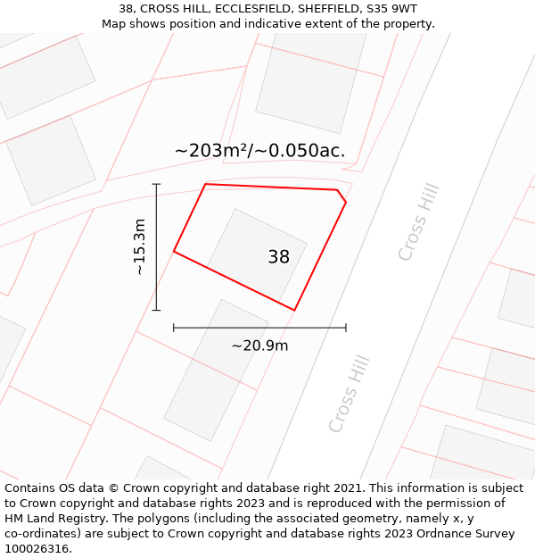 38, CROSS HILL, ECCLESFIELD, SHEFFIELD, S35 9WT: Plot and title map