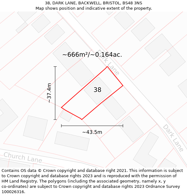 38, DARK LANE, BACKWELL, BRISTOL, BS48 3NS: Plot and title map