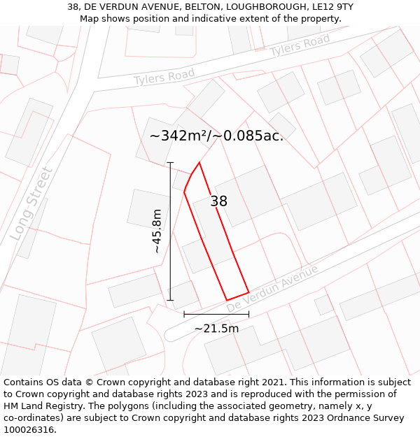 38, DE VERDUN AVENUE, BELTON, LOUGHBOROUGH, LE12 9TY: Plot and title map