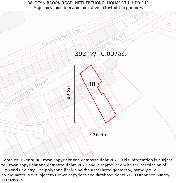 38, DEAN BROOK ROAD, NETHERTHONG, HOLMFIRTH, HD9 3UF: Plot and title map