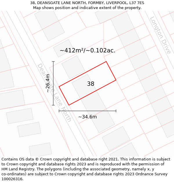 38, DEANSGATE LANE NORTH, FORMBY, LIVERPOOL, L37 7ES: Plot and title map