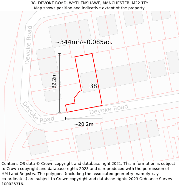 38, DEVOKE ROAD, WYTHENSHAWE, MANCHESTER, M22 1TY: Plot and title map