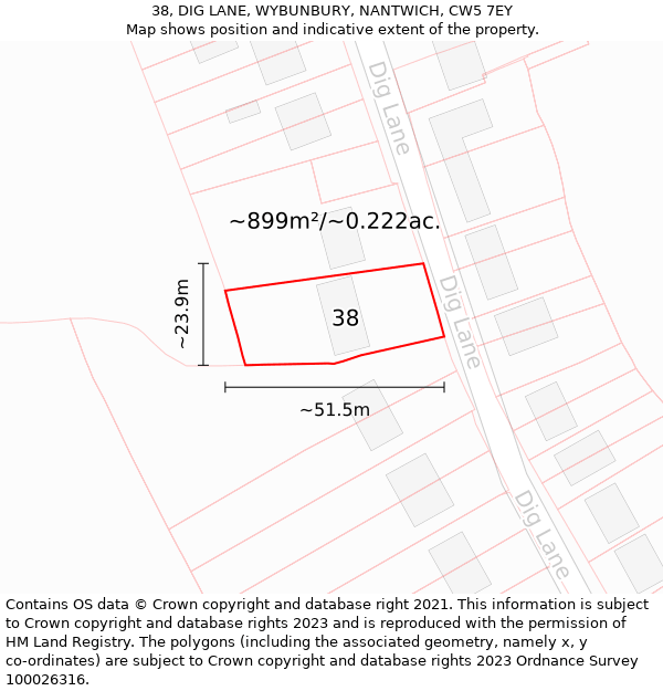 38, DIG LANE, WYBUNBURY, NANTWICH, CW5 7EY: Plot and title map