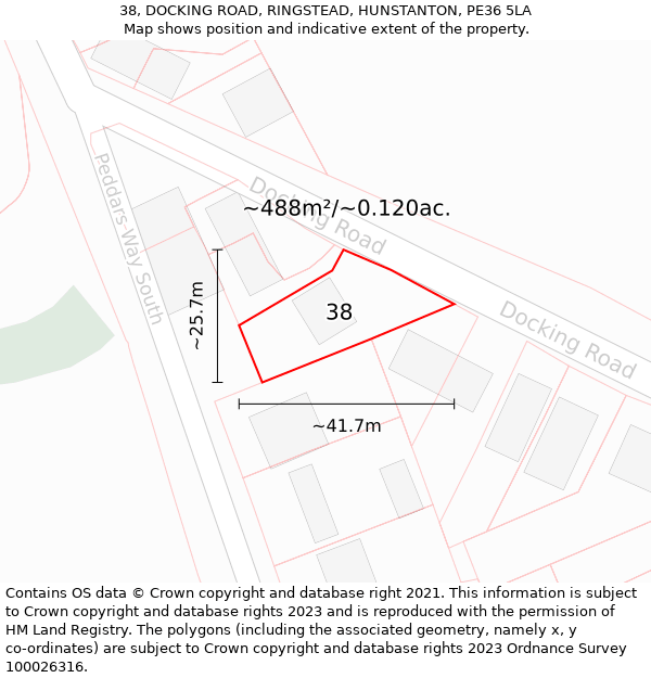 38, DOCKING ROAD, RINGSTEAD, HUNSTANTON, PE36 5LA: Plot and title map