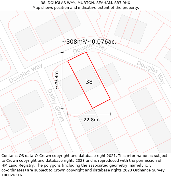 38, DOUGLAS WAY, MURTON, SEAHAM, SR7 9HX: Plot and title map