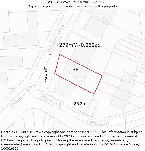 38, DOULTON WAY, ROCHFORD, SS4 3BX: Plot and title map