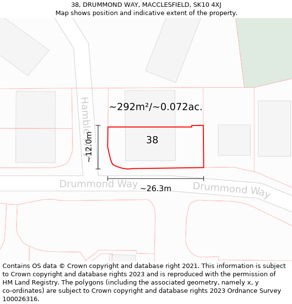 38, DRUMMOND WAY, MACCLESFIELD, SK10 4XJ: Plot and title map