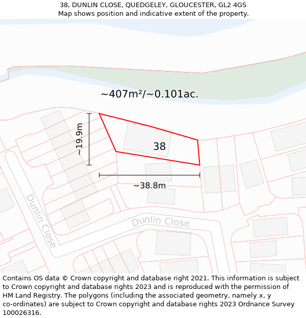 38, DUNLIN CLOSE, QUEDGELEY, GLOUCESTER, GL2 4GS: Plot and title map