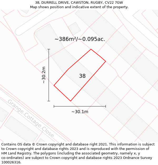 38, DURRELL DRIVE, CAWSTON, RUGBY, CV22 7GW: Plot and title map