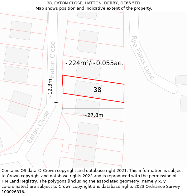 38, EATON CLOSE, HATTON, DERBY, DE65 5ED: Plot and title map