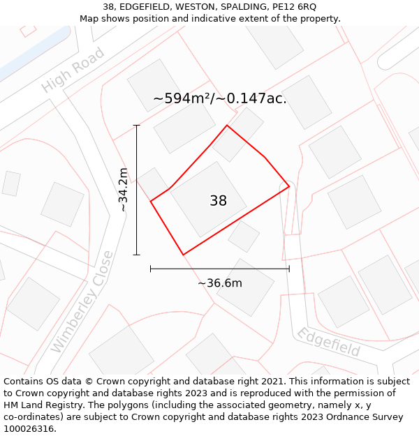 38, EDGEFIELD, WESTON, SPALDING, PE12 6RQ: Plot and title map