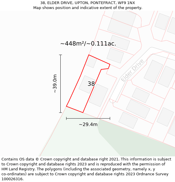 38, ELDER DRIVE, UPTON, PONTEFRACT, WF9 1NX: Plot and title map