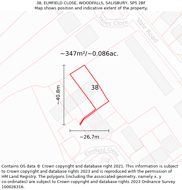 38, ELMFIELD CLOSE, WOODFALLS, SALISBURY, SP5 2BF: Plot and title map