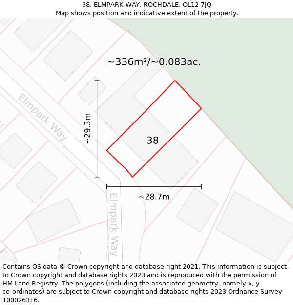 38, ELMPARK WAY, ROCHDALE, OL12 7JQ: Plot and title map