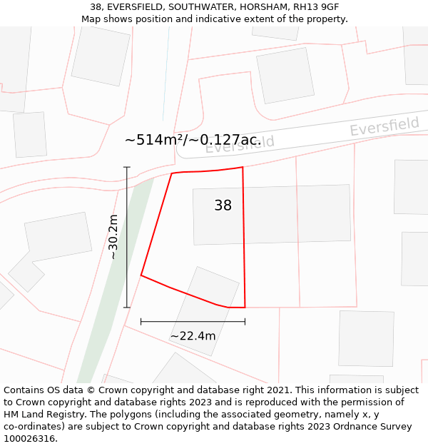 38, EVERSFIELD, SOUTHWATER, HORSHAM, RH13 9GF: Plot and title map