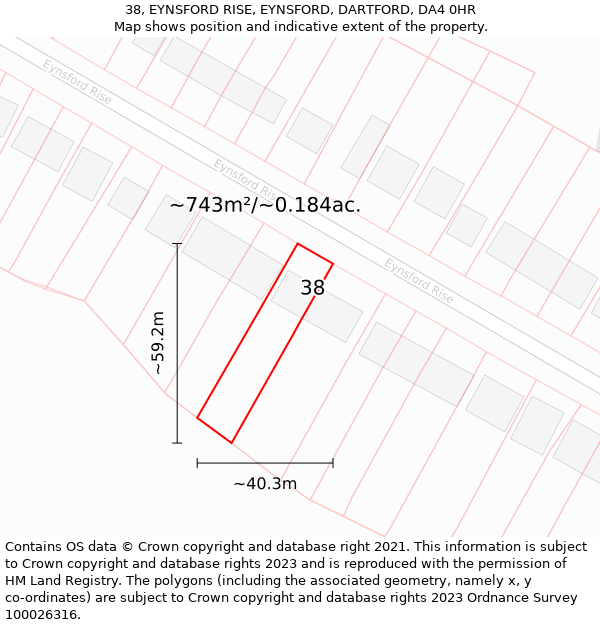 38, EYNSFORD RISE, EYNSFORD, DARTFORD, DA4 0HR: Plot and title map