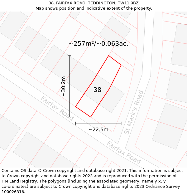 38, FAIRFAX ROAD, TEDDINGTON, TW11 9BZ: Plot and title map