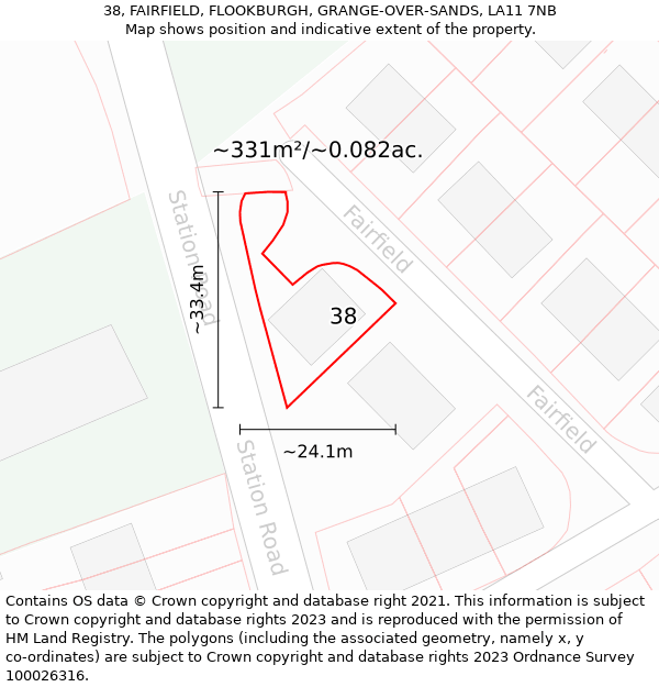 38, FAIRFIELD, FLOOKBURGH, GRANGE-OVER-SANDS, LA11 7NB: Plot and title map