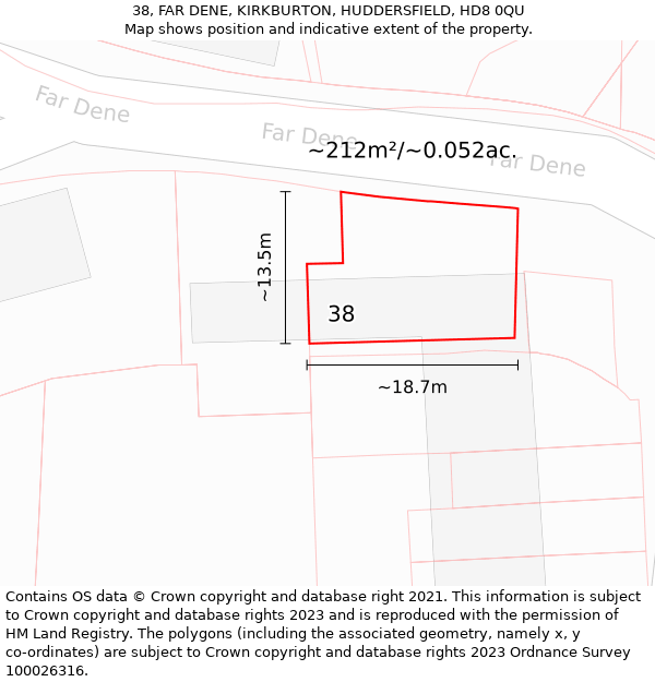 38, FAR DENE, KIRKBURTON, HUDDERSFIELD, HD8 0QU: Plot and title map