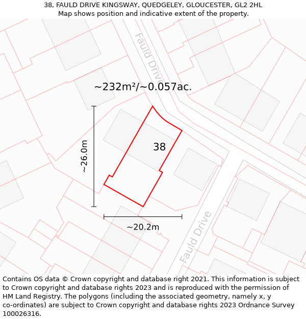 38, FAULD DRIVE KINGSWAY, QUEDGELEY, GLOUCESTER, GL2 2HL: Plot and title map