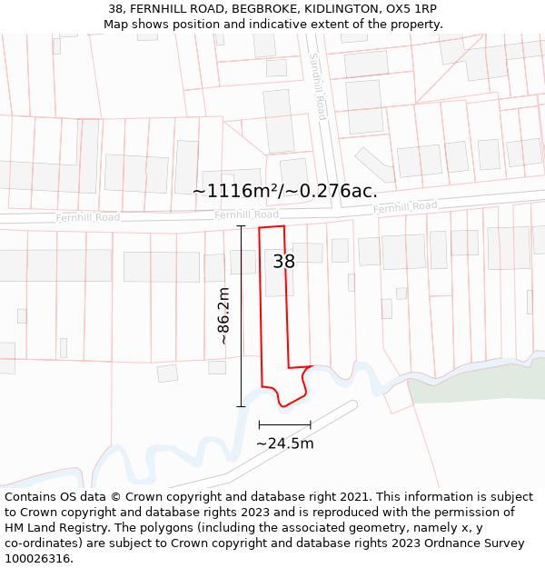 38, FERNHILL ROAD, BEGBROKE, KIDLINGTON, OX5 1RP: Plot and title map