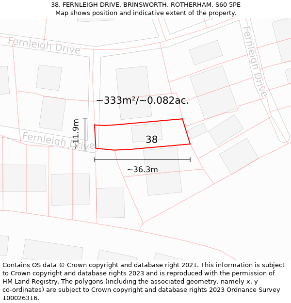 38, FERNLEIGH DRIVE, BRINSWORTH, ROTHERHAM, S60 5PE: Plot and title map