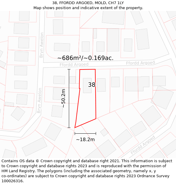 38, FFORDD ARGOED, MOLD, CH7 1LY: Plot and title map