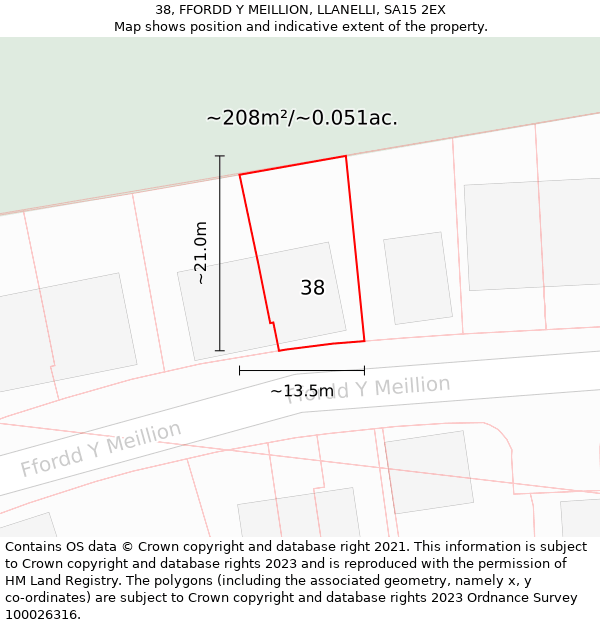 38, FFORDD Y MEILLION, LLANELLI, SA15 2EX: Plot and title map