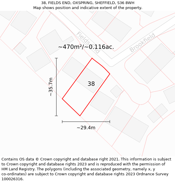 38, FIELDS END, OXSPRING, SHEFFIELD, S36 8WH: Plot and title map