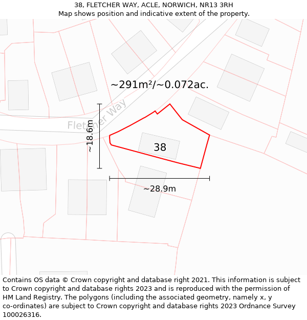 38, FLETCHER WAY, ACLE, NORWICH, NR13 3RH: Plot and title map