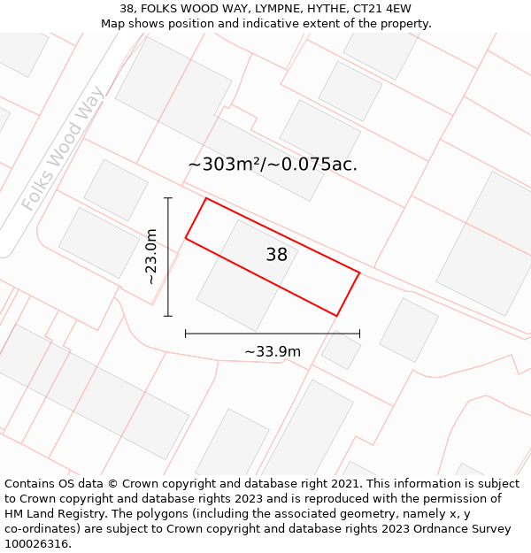 38, FOLKS WOOD WAY, LYMPNE, HYTHE, CT21 4EW: Plot and title map