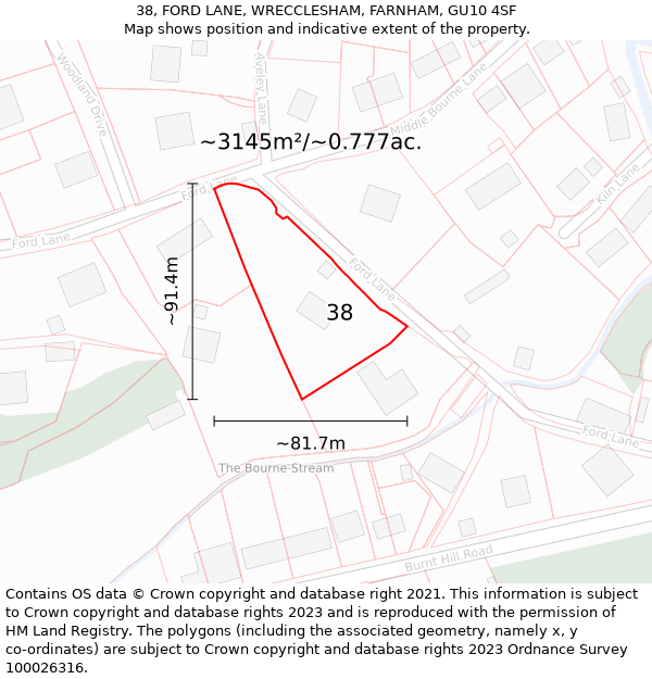 38, FORD LANE, WRECCLESHAM, FARNHAM, GU10 4SF: Plot and title map