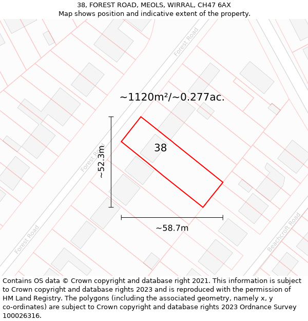 38, FOREST ROAD, MEOLS, WIRRAL, CH47 6AX: Plot and title map