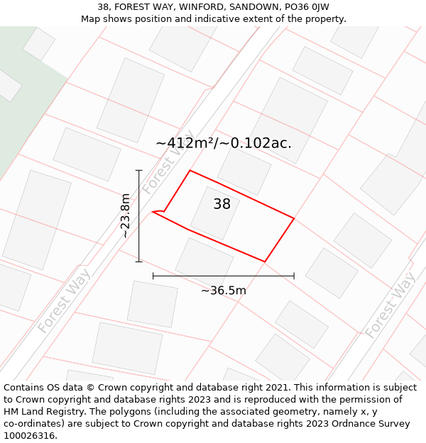 38, FOREST WAY, WINFORD, SANDOWN, PO36 0JW: Plot and title map