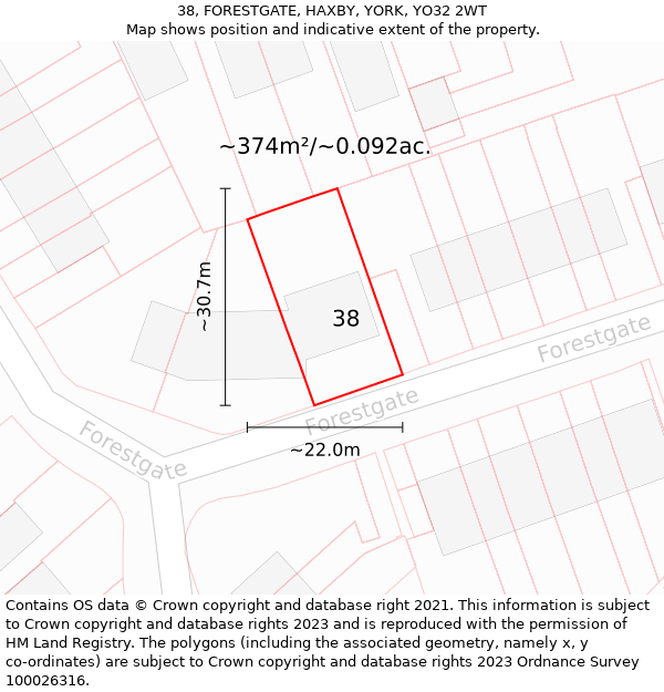 38, FORESTGATE, HAXBY, YORK, YO32 2WT: Plot and title map