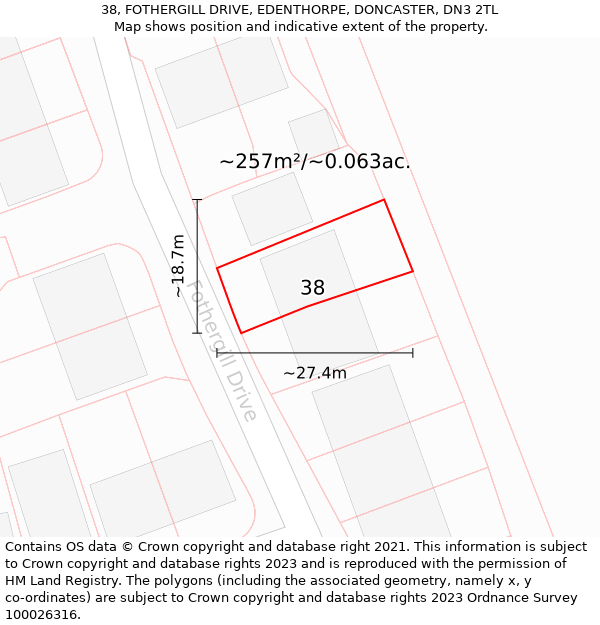 38, FOTHERGILL DRIVE, EDENTHORPE, DONCASTER, DN3 2TL: Plot and title map