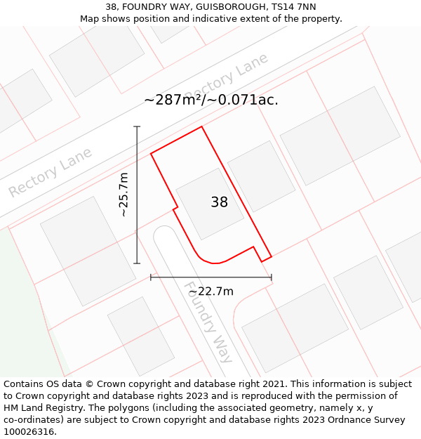 38, FOUNDRY WAY, GUISBOROUGH, TS14 7NN: Plot and title map