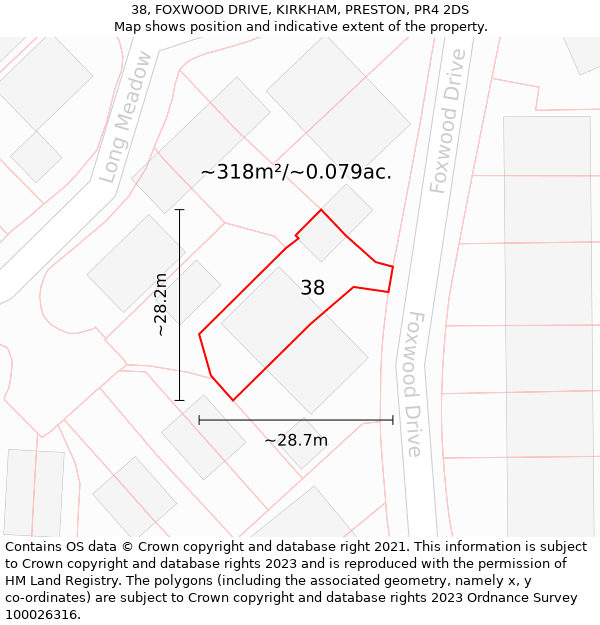 38, FOXWOOD DRIVE, KIRKHAM, PRESTON, PR4 2DS: Plot and title map