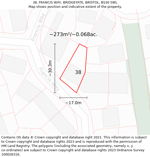 38, FRANCIS WAY, BRIDGEYATE, BRISTOL, BS30 5WL: Plot and title map