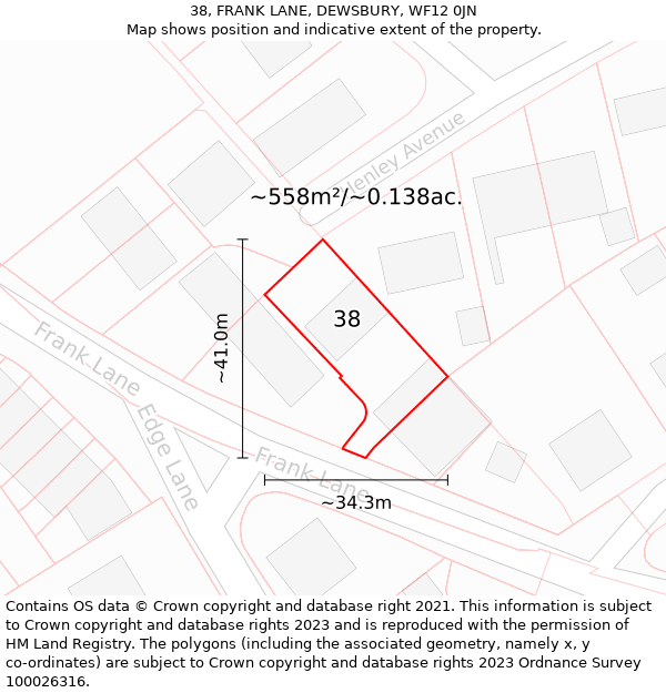 38, FRANK LANE, DEWSBURY, WF12 0JN: Plot and title map