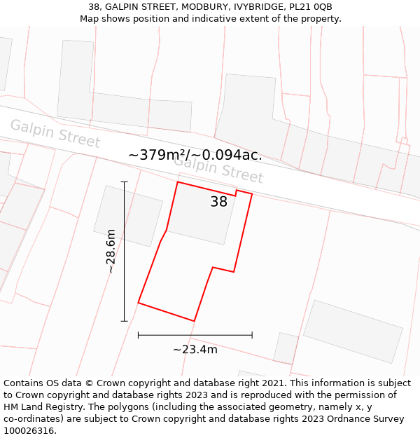 38, GALPIN STREET, MODBURY, IVYBRIDGE, PL21 0QB: Plot and title map