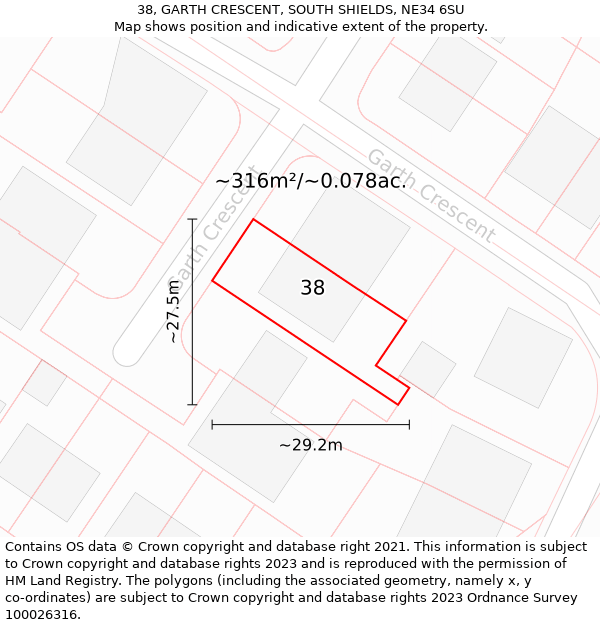 38, GARTH CRESCENT, SOUTH SHIELDS, NE34 6SU: Plot and title map