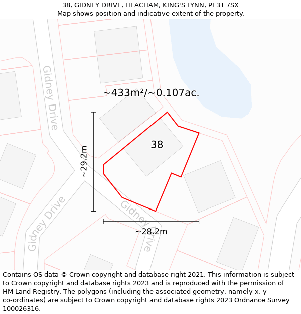 38, GIDNEY DRIVE, HEACHAM, KING'S LYNN, PE31 7SX: Plot and title map