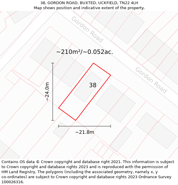 38, GORDON ROAD, BUXTED, UCKFIELD, TN22 4LH: Plot and title map